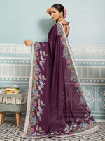 Wine Sparkle Georgette Printed Saree with Beaded Border sedora couture