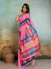 Pink Jacquard Geometrical Printed Saree