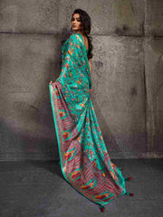 Blue Moss Figure Printed Saree