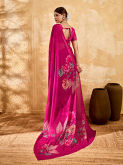 Pink Geogette Floral Printed Saree