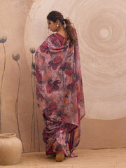 Pink Georgette Floral Printed Saree