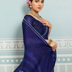 Navy Blue Sparkle Georgette Printed Saree with Beaded Border sedora couture