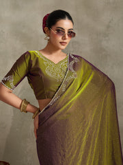 Green-Purple NC Moss Saree with Embroidered Border