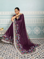 Wine Sparkle Georgette Printed Saree with Beaded Border sedora couture