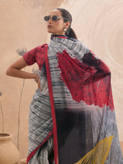 White Georgette Floral Printed Saree