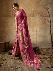 Wine Georgette Floral Printed Saree