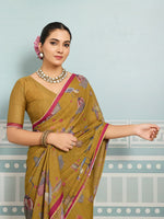 Mustard Sparkle Georgette Printed Saree with Beaded Border sedora couture