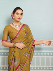 Mustard Sparkle Georgette Printed Saree with Beaded Border sedora couture