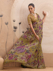 Mustard Georgette Floral Printed Saree