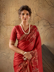 Red Georgette Floral Printed Saree