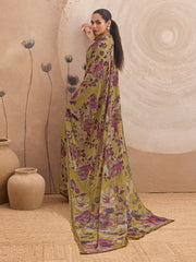 Mustard Georgette Floral Printed Saree
