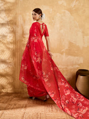Red Geogette Floral Printed Saree
