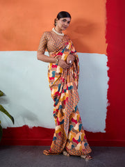Mustard Cotton Crepe Geometrical Printed Saree
