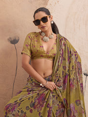 Mustard Georgette Floral Printed Saree
