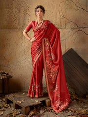 Red Georgette Floral Printed Saree