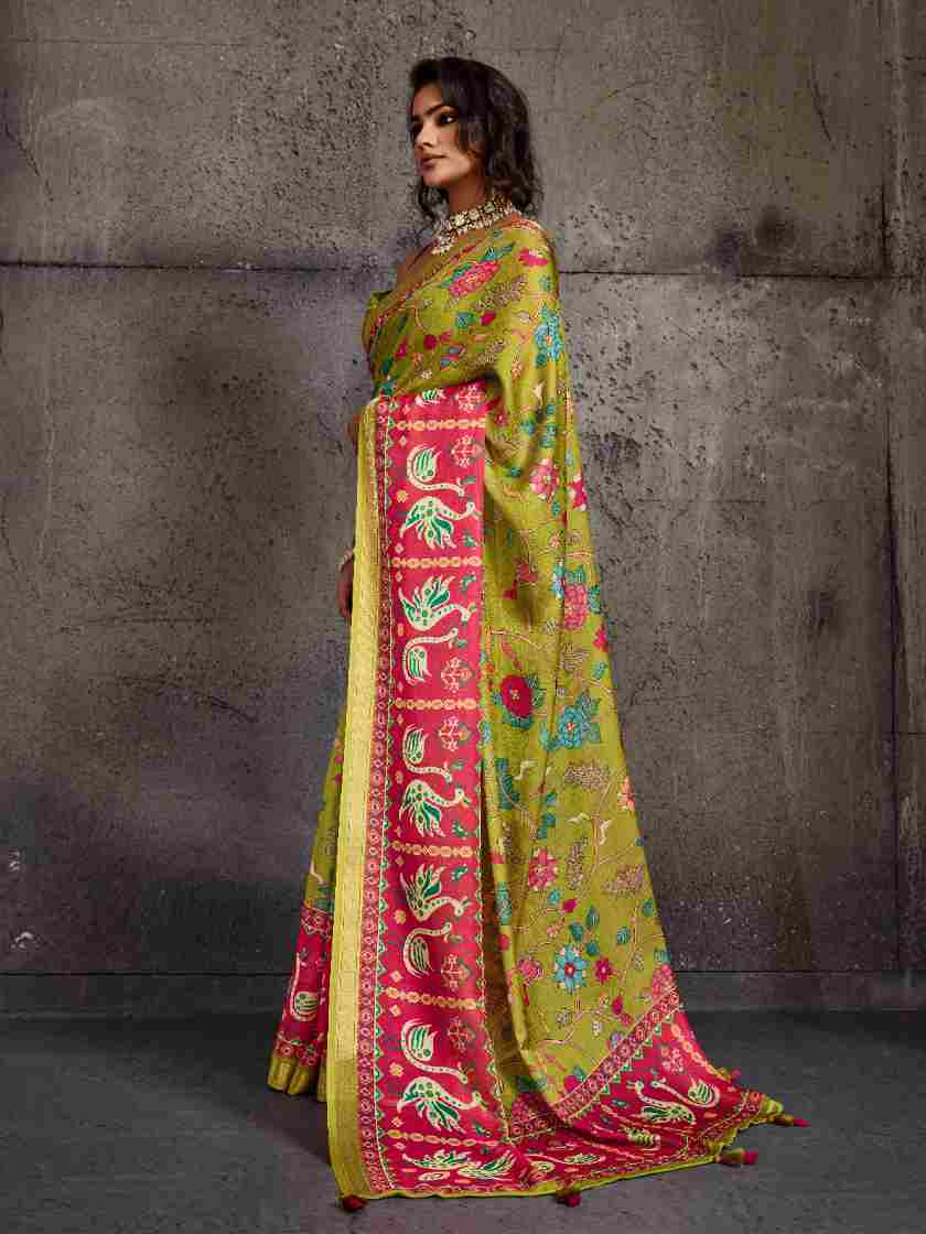 Light Green Moss Figure Printed Saree sedora couture