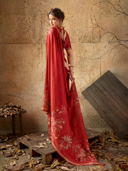 Red Georgette Floral Printed Saree