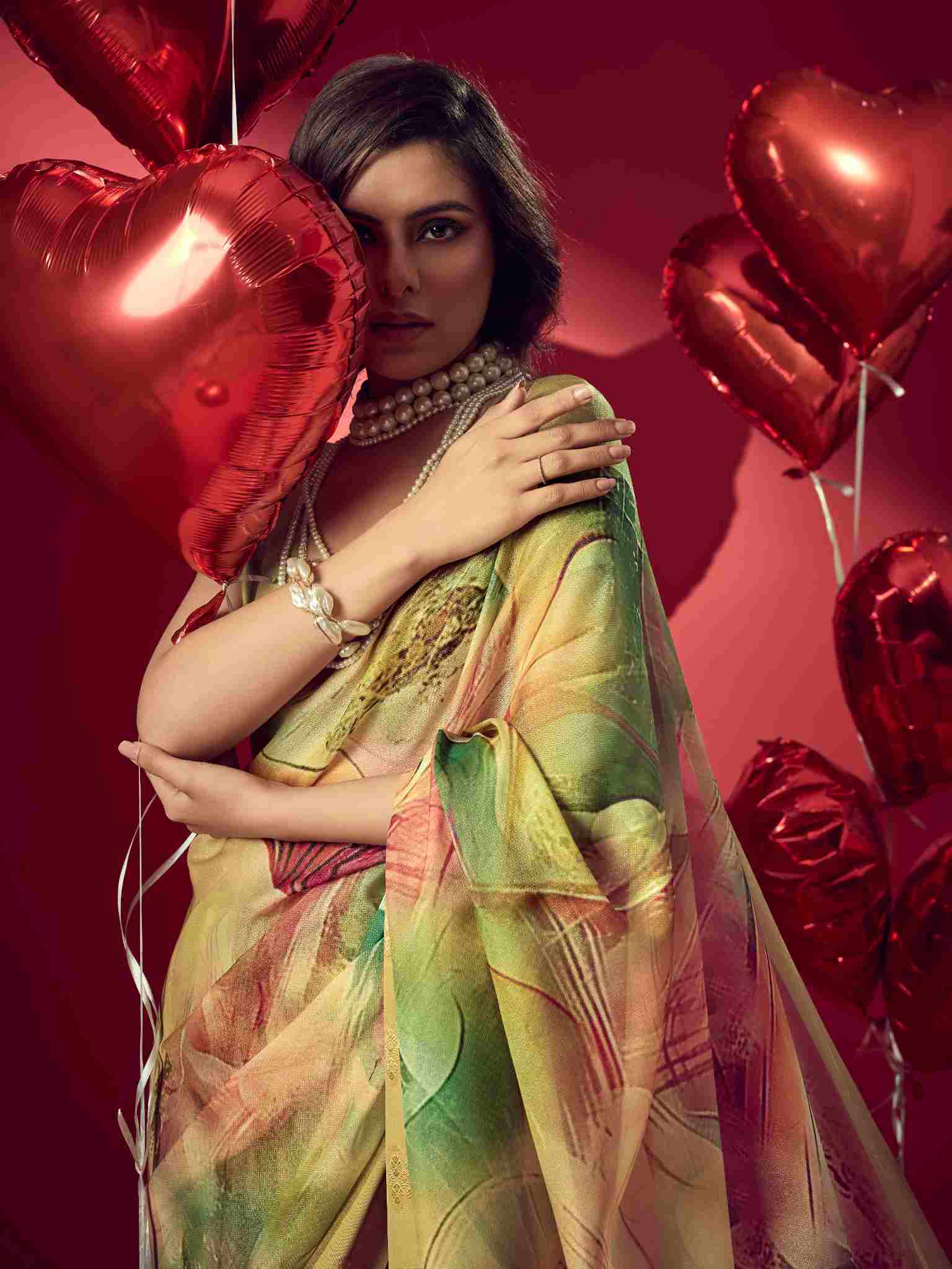 Yellow Jacquard Printed Saree with Unstitched Blouse