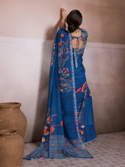 Blue Georgette Floral Printed Saree
