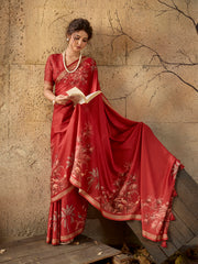 Red Georgette Floral Printed Saree