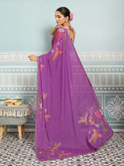 Magenta Sparkle Georgette Printed Saree with Beaded Border