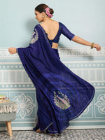 Navy Blue Sparkle Georgette Printed Saree with Beaded Border sedora couture