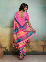 Pink Jacquard Geometrical Printed Saree