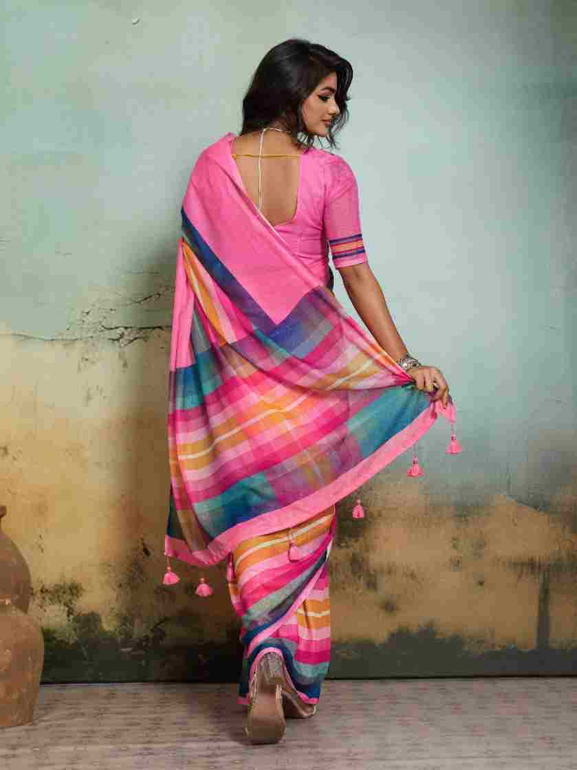 Pink Jacquard Geometrical Printed Saree sedora couture