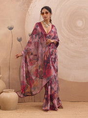 Pink Georgette Floral Printed Saree