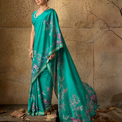 Green Georgette Floral Printed Saree sedora couture