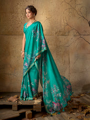 Green Georgette Floral Printed Saree