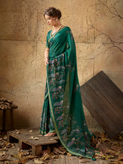 Bottel Green Georgette Floral Printed Saree
