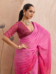 Pink Georgette Floral Printed Saree