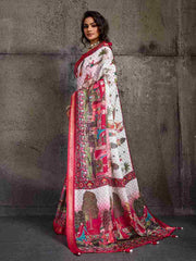 White Moss Figure Printed Saree