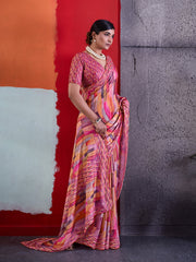 Pink Cotton Crepe Geometrical Printed Saree