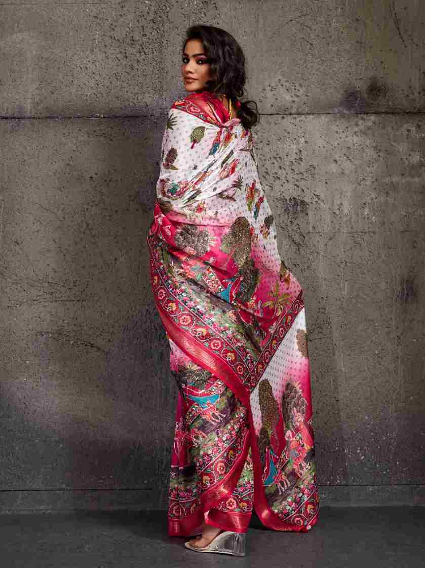 White Moss Figure Printed Saree