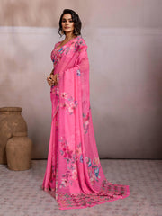 Pink Georgette Floral Printed Saree