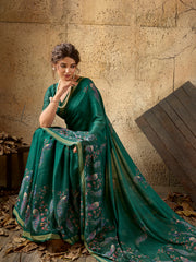 Bottel Green Georgette Floral Printed Saree