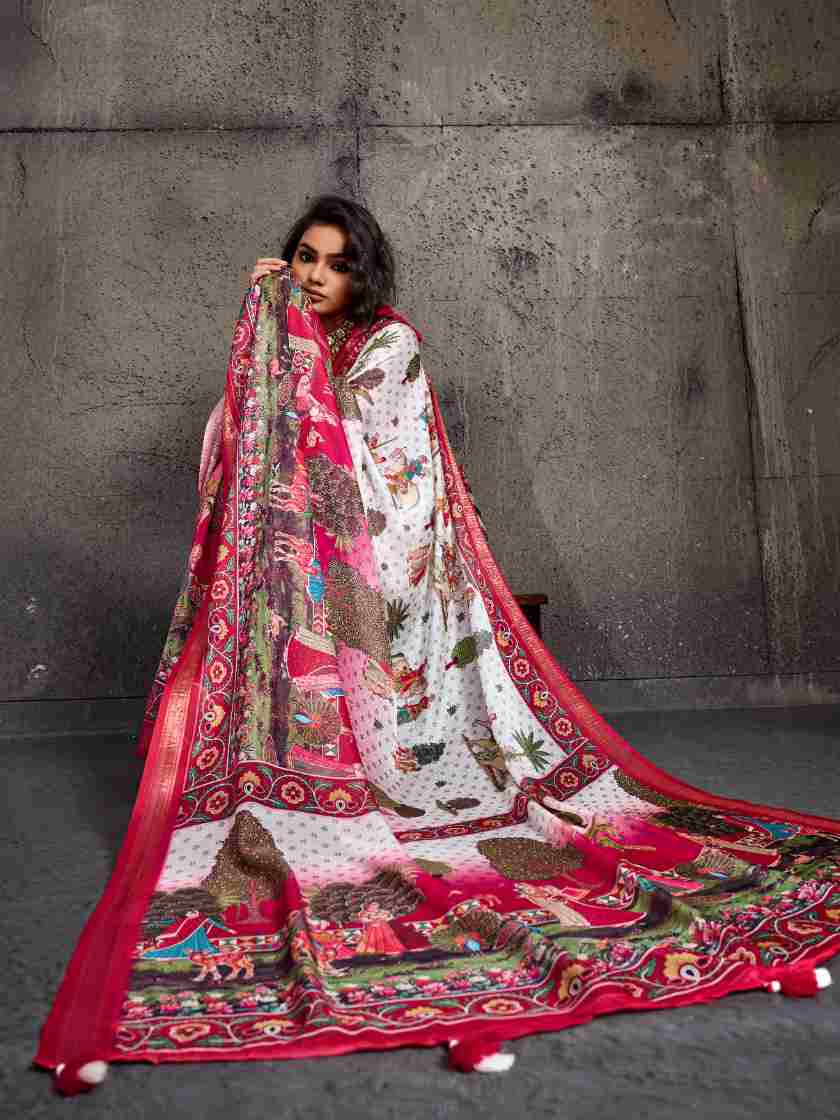 White Moss Figure Printed Saree