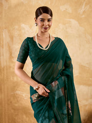 Bottel Green Geogette Floral Printed Saree