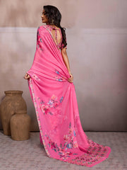 Pink Georgette Floral Printed Saree