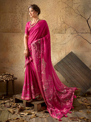 Pink Georgette Floral Printed Saree