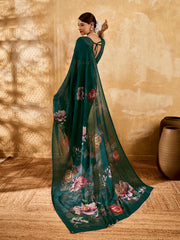 Bottel Green Geogette Floral Printed Saree
