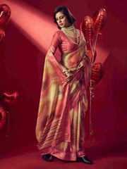 Yellow Jacquard Printed Saree with Unstitched Blouse