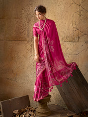 Pink Georgette Floral Printed Saree