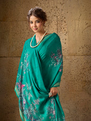 Green Georgette Floral Printed Saree