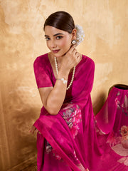 Pink Geogette Floral Printed Saree