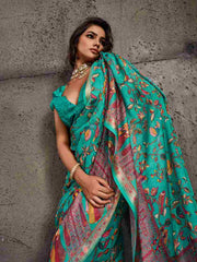 Blue Moss Figure Printed Saree