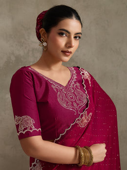 Maroon NC Moss Saree with Jarkhan Embroidery