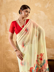 Beige Geogette Floral Printed Saree